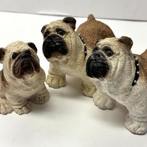 Stone Critters English Bulldog Figurines Vintage 1984 United Design Family Of 3